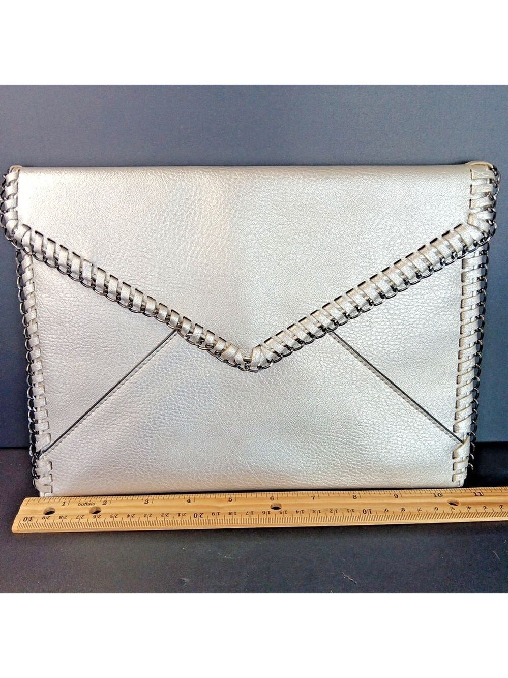 Rare Design Lab Lord And Taylor Envelope Purse Silver 11 X 8 In Minimalist - Picture 3 of 11